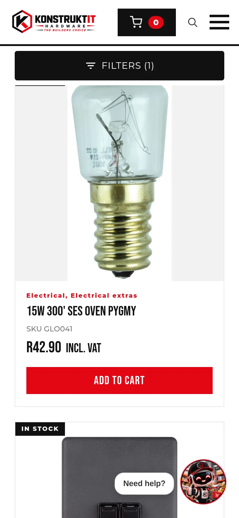KonstruktIt Electrical product tiles – mobile view