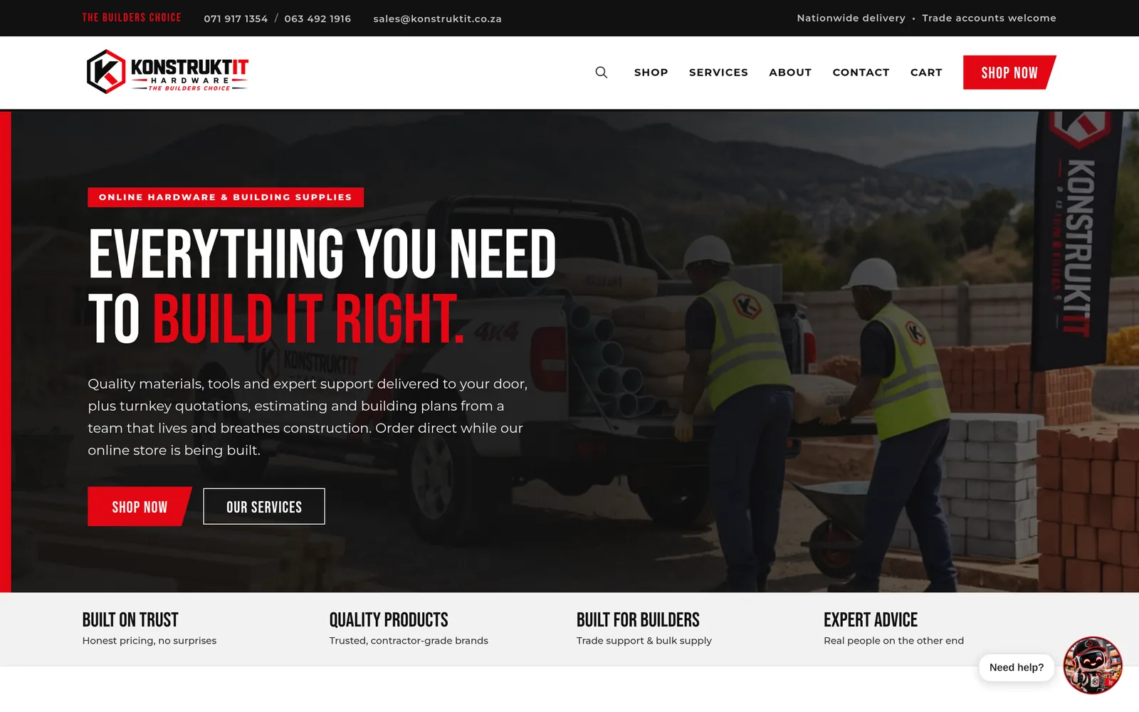 KonstruktIt home page – desktop view