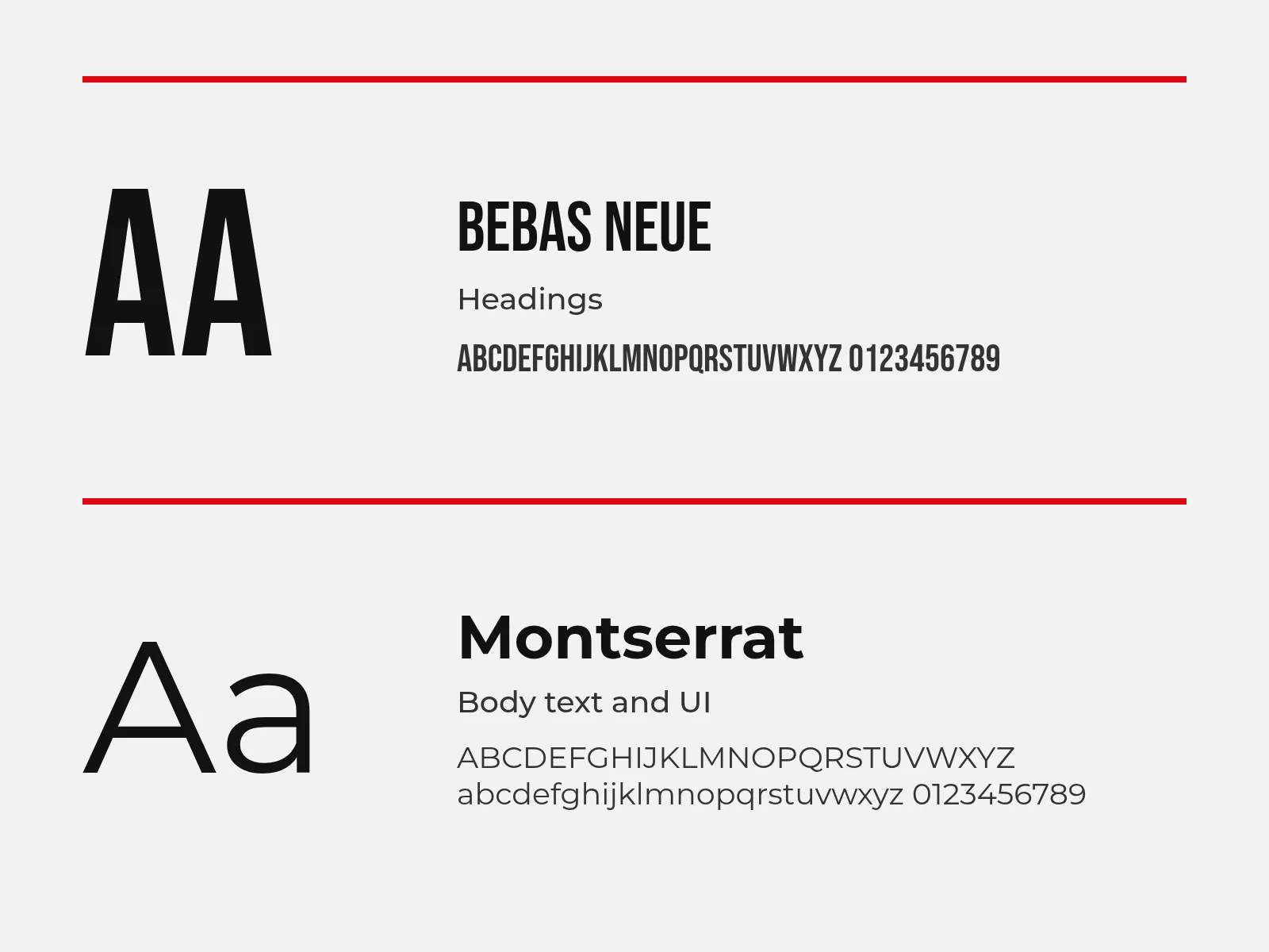 KonstruktIt typography – Bebas Neue headings and Montserrat body text specimen